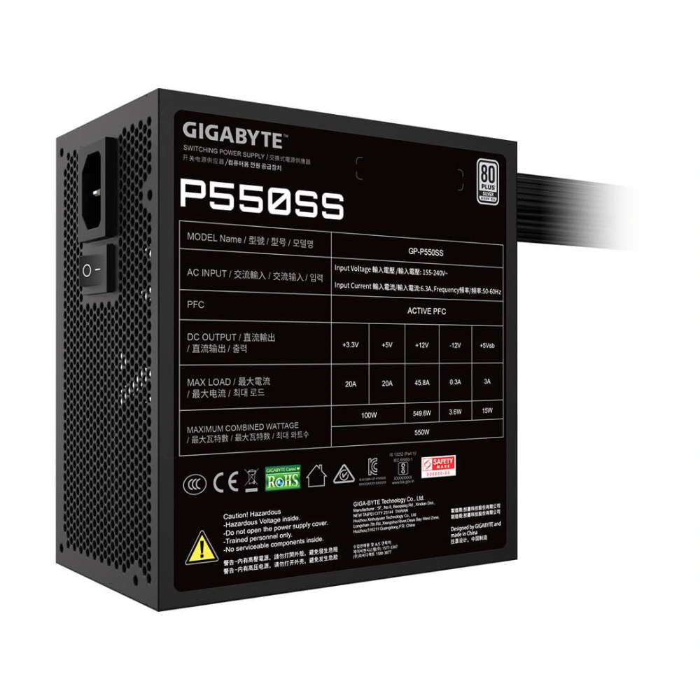 Gigabyte P550SS 550w 80 Plus Silver Desktop Power Supply view 4